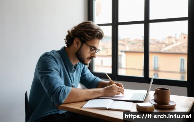 인터넷정보검색 실기 시험에서 실수를 줄이는 꿀팁 - A focused Italian student sitting at a neatly organized wooden desk in a bright, modern room with la...