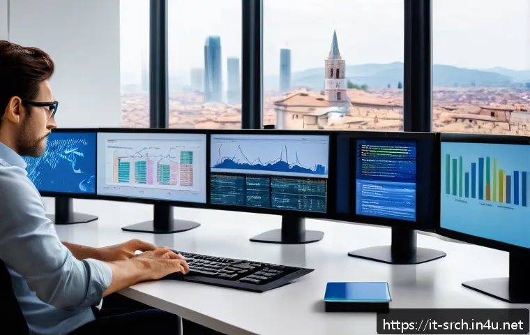 인터넷정보검색 실무와 오픈소스 검색 기술 활용 사례 - A modern digital workspace scene showing an Italian researcher using open source web research tools ...
