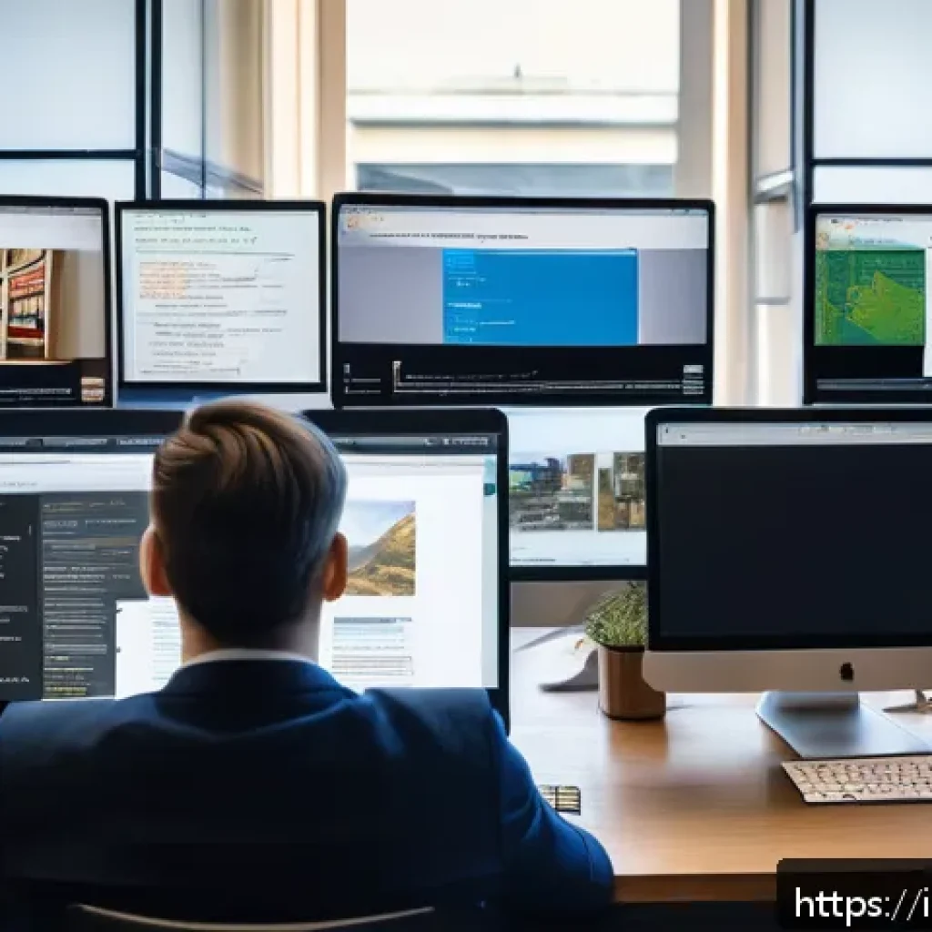 인터넷정보검색 자격증과 디지털 리서치 기술의 연계성 - A modern digital workspace scene featuring a professional researcher in their 30s, sitting at a slee...