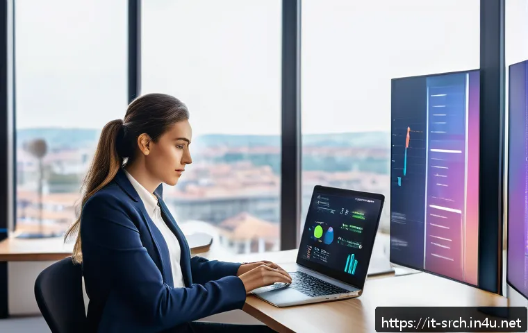 인터넷정보검색 자격증을 활용한 스타트업 취업 후기 - A professional Italian startup office environment featuring a focused young adult woman working on a...