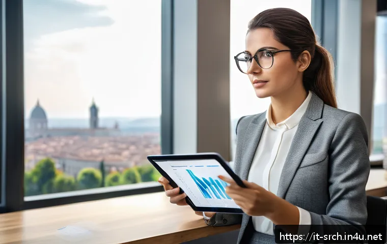 인터넷정보검색 자격증 취득 후 대기업 취업 성공 사례 - A professional young Italian woman in business casual attire, confidently presenting her online rese...