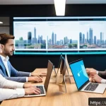 인터넷정보검색과 데이터분석 자격증 비교 및 활용 사례 - A modern Italian office environment with diverse professionals collaborating on data analytics proje...